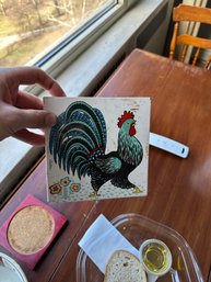 Vintage Ceramic Rooster Tile Trivet