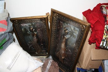 Vintage Bronze Color Effect Relief Wall Art Plaque Panels 3D Set Of 2