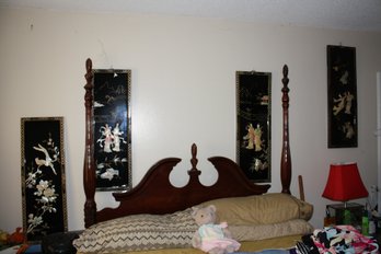 Set Of Black Lacquer Mother-of-Pearl Inlay Decorative Wall Panels (Asian Style, Multi-Panel Set)