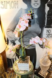Artificial Pink And White Phalaenopsis Orchid Arrangement In White Square Planter
