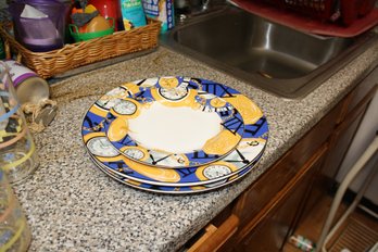 Vitromaster Time Piece Stoneware Salad Plates With Pocket Watch Motif 1993 Indonesia