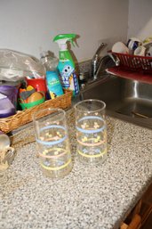 Patterned Glass Tumblers With Colorful Geometric Band Design