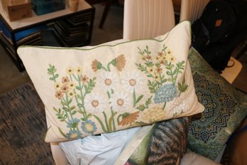 Botanical Wildflower Embroidered Throw Pillow Cover