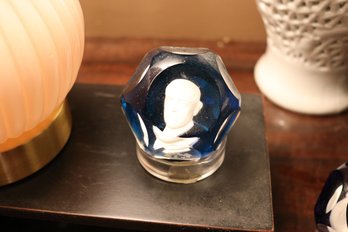 Baccarat Presidential Series Cobalt Blue Crystal Herbert Hoover Sulphide Paperweight