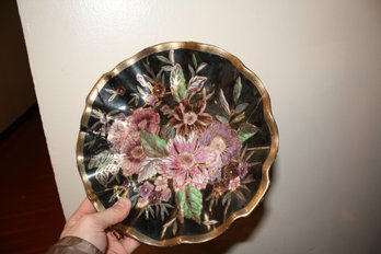 Japanese Style Decorative Lacquered Ceramic Dish With Gold Floral Chokin-Style Design Broken