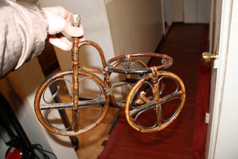 Bamboo Rattan Tricycle Planter Stand With Decorative Wheel Design