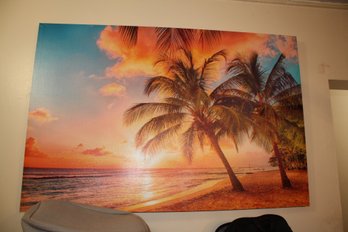 Sunset Coastal Canvas Wall Art Print Featuring Palm Trees And Ocean Horizon