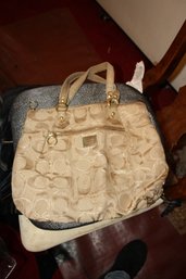 Coach Poppy Signature Lurex Glam Tote With Leather Trim And Metallic Fabric Design