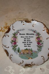 Ceramic House Blessing Collector Plate With Cottage Scene And Floral Rose Border