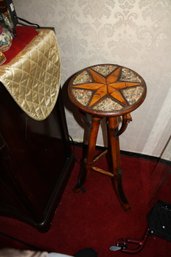 Wooden Pedestal Accent Table With Star Marquetry Inlay Top