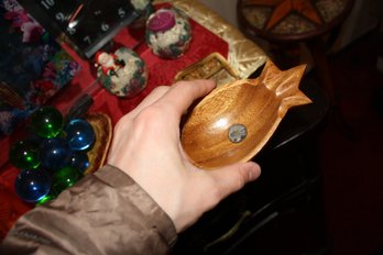 Hand-Carved Wooden Pineapple Dish Bowl With Sculpted Tropical Design