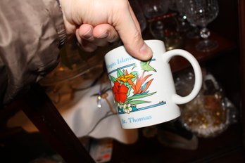 Virgin Islands St. Thomas Ceramic Souvenir Mug With Tropical Floral And Hummingbird Design