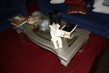 Silver Colored And Glass Rectangular Coffee Table