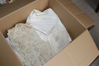 Antique White & Ecru Bed Linens With Broderie Anglaise And Eyelet Lace
