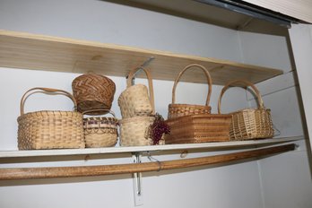 Woven Splint And Wicker Basket Collection With Handles And Decorative Details