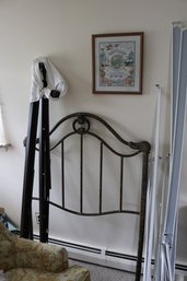 Vintage-Style Arched Metal Headboard With Circular Scroll Accent