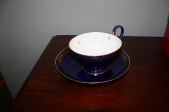 19th Century Svres Style Cobalt Blue & Gilt Porcelain Cup And Saucer