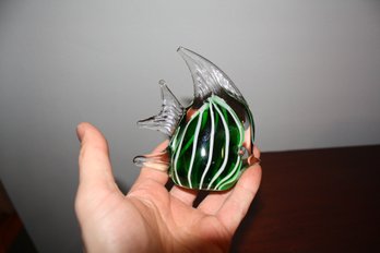 Murano Style Hand-Blown Green Art Glass Angel Fish