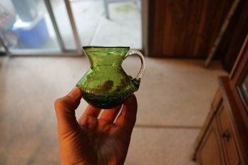 Green Crackle Glass Mini Pitcher With Clear Handle