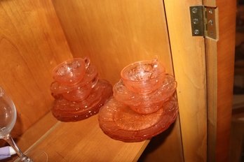 Jeannette Cherry Blossom Pink Glass Scalloped Serving Dishes