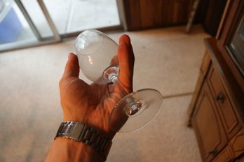 Clear Glass Wine Goblet With Rounded Bowl And Stem Etched