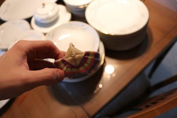 Miniature Woven Straw Basket With Pastel Striped Pattern