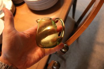 Hand Blown Green Art Glass Creamer Pitcher