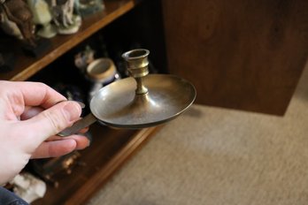 Solid Brass Chamberstick Candle Holder With Finger Loop Handle