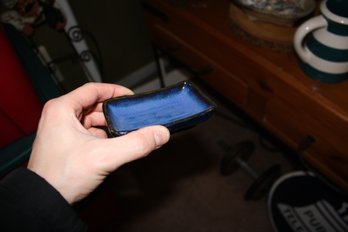 Japanese-Style Ceramic Rectangular Dipping Dish  Cobalt Blue Glaze