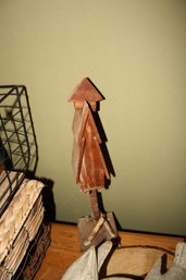 Vintage Hand-Carved Wooden Folk Art House Sculpture