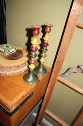 Vintage Pier 1 Imports Stacked Wooden Candle Holders  Colorful Set