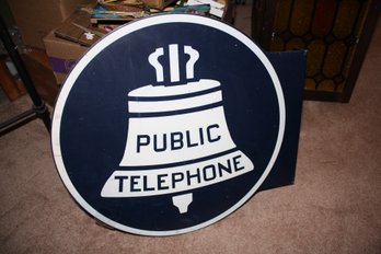 Vintage 1940s-50s Double-Sided Bell System Telephone Flange Sign NYC Tin/Aluminum