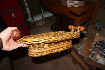 Vintage Hand-Woven Rattan Basket With Dual Wooden Ball Handles