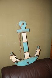Nagina International Blue Wooden Anchor Wall Hanging With Hooks