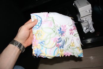 Handmade Embroidered Floral Doily With Scalloped Edges