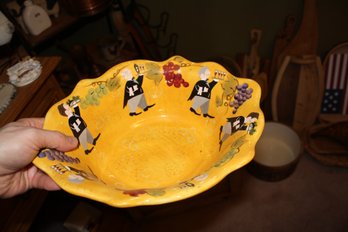 Summer Living Bistro Yellow Oval Serving Bowl  Grape & Waiter Pattern