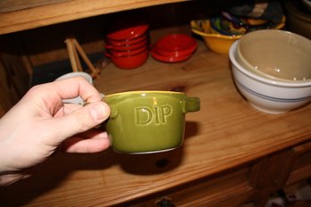 Small Green Ceramic Dipping Bowl With Handles