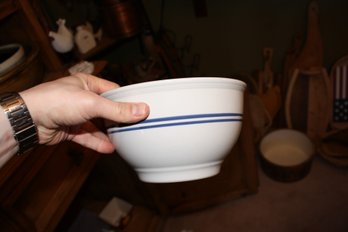 Vintage Gibson China White Stoneware Mixing Bowl With Blue Stripes