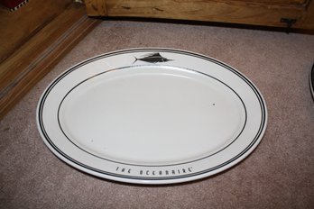 Vintage Homer Laughlin Oceanaire Restaurant Ware Oval Platter  Black Marlin Logo