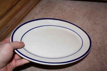 Homer Laughlin White Serving Platter With Cobalt Blue Bands