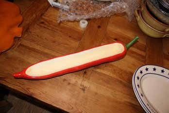 Boston Warehouse Trading Corp Red Pepper-Shaped Ceramic Serving Dish