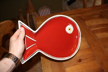 M. Bagwell Water Collection Red Fish-Shaped Ceramic Platter
