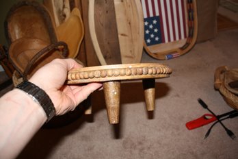 Handcrafted Indian Wooden Beaded Edge Display Stool Riser