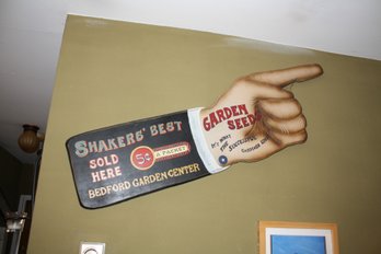 Shakers Best Garden Seeds Pointing Hand Advertising Sign