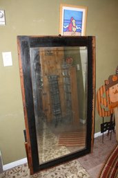 Rustic Full-Length Wall Mirror With Dark Wood Frame