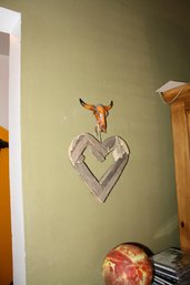 Rustic Driftwood Heart Wall Dcor With Painted Bull Skull