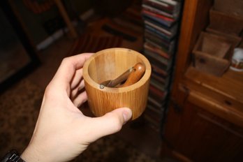 Bamboo Dish With Wooden Pieces Inside