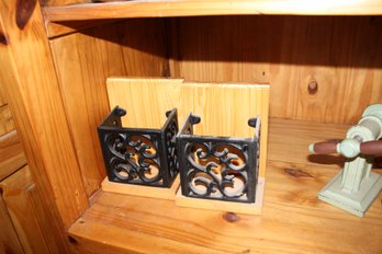 Vintage Metal And Wood Bookends