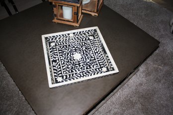 Black & White Floral Bone Inlay Serving Tray (Handcrafted)