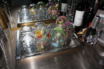 Hand-Painted Floral Decorative Glassware Set With Serving Tray